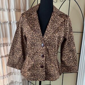 Joan Rivers Brown Leopard Print Blazer Jacket Size M